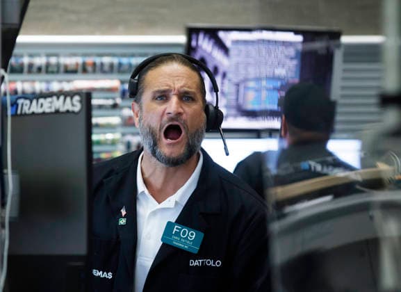 Traders work on the floor of the New York Stock Exchange at the NYSE Options Market on Wall Street on Wednesday, July 29, 2026 in New York City. Stocks tumbled for multiple reasons on Wednesday as the central bank chose to keep interest rates unchanged. The Dow Jones Industrial Average closed 1,153 points lower, or 2.2%, for its worst decline since April 2025.  NYP20260729101 JOHNxANGELILLO