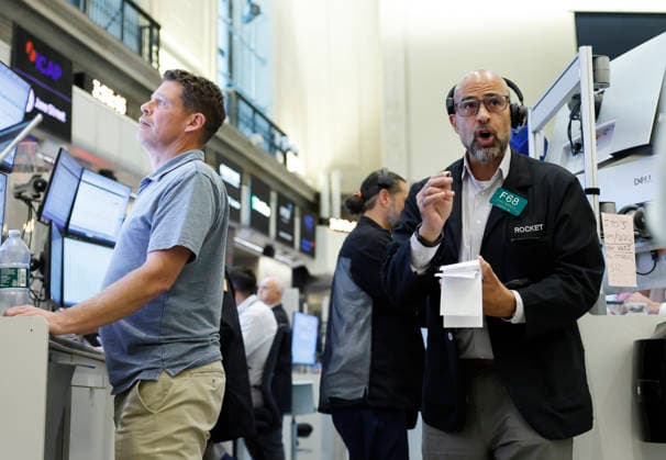 Traders work on the floor of the New York Stock Exchange at the NYSE Options Market on Wall Street on Wednesday, July 29, 2026 in New York City. Stocks tumbled for multiple reasons on Wednesday as the central bank chose to keep interest rates unchanged. The Dow Jones Industrial Average closed 1,153 points lower, or 2.2%, for its worst decline since April 2025.  NYP20260729111 JOHNxANGELILLO