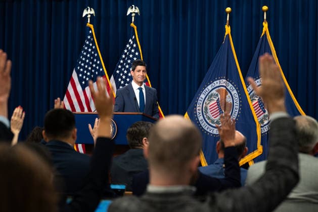 Chairman of the Federal Reserve Kevin Warsh speaks at a press conference at the Federal Reserve in Washington, DC on Wednesday, July 29, 2026. The Federal Reserve announced they will hold rates steady, but three officials dissented in a fractured vote.  WAP20260729027 ANNABELLExGORDON