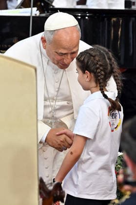 ITALY - POPE LEO XIV DURING A CONCERT IN BORGO LAUDATO SI , A 55-HECTARE EDUCATIONAL AND ENVIRONMENTAL CENTER, AT CASTEL GANDOLFO - 2026 7 29 Italy, Castel Gandolfo , Vatican, 2026 7 29 Pope Leo XIV during a concert in Borgo Laudato Si, a 55-hectare educational and environmental center, at Castel Gandolfo . EDITORIAL USE ONLY - NO BOOKS Copyright: xALESSIAxGIULIANIx