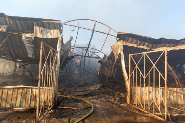 The charred stalls are at the Antykar market in Obolonskyi district, which caught fire as a result of an overnight Russian missile strike, Kyiv, Ukraine, July 30, 2026. Debris fell on the market near the Pochaina metro station, igniting trading pavilions. The blaze covered an area of about 100 square metres. Traders’ goods were destroyed, leaving only burnt-out metal structures at the site. (Photo by Kyrylo Chubotin Ukrinform) Market in Kyiv catches fire due to overnight Russian attack  Copyright: xKyryloxChubotinx