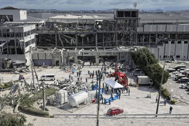 Aftermath of strong earthquake in Kumamoto Photo taken from a drone on July 30, 2026, shows search and rescue operations continuing at the Aeon Mall building in Kashima, Kumamoto Prefecture, two days after it was heavily damaged by an explosion triggered by a gas leak following a powerful earthquake that hit the southwestern Japan prefecture.  A14AA0005624620P