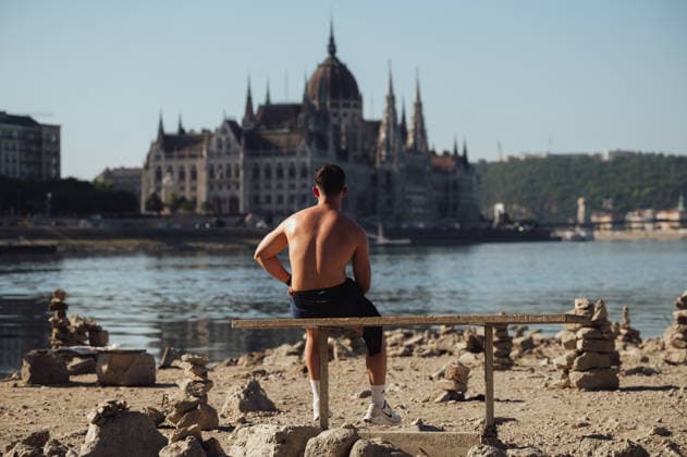Rived Danube reaches historic record low levels in Budapest BUDAPEST, HUNGARY - JULY 30: A view of the Danube River as it reaches historic record-low water levels in Budapest, Hungary, on July 30, 2026. Following weeks of extreme heat and prolonged drought, the receding river has exposed large sections of the riverbed, rocks and sandbars along the capital s waterfront. The unusually low water levels have disrupted river navigation and highlighted the impact of persistent dry weather across Central Europe. Robert Nemeti Anadolu Budapest Hungary. Editorial use only. Please get in touch for any other usage.  Copyright: x2026xAnadoluxRobertxNemetix
