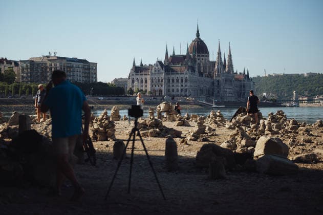 Rived Danube reaches historic record low levels in Budapest BUDAPEST, HUNGARY - JULY 30: A view of the Danube River as it reaches historic record-low water levels in Budapest, Hungary, on July 30, 2026. Following weeks of extreme heat and prolonged drought, the receding river has exposed large sections of the riverbed, rocks and sandbars along the capital s waterfront. The unusually low water levels have disrupted river navigation and highlighted the impact of persistent dry weather across Central Europe. Robert Nemeti Anadolu Budapest Hungary. Editorial use only. Please get in touch for any other usage.  Copyright: x2026xAnadoluxRobertxNemetix