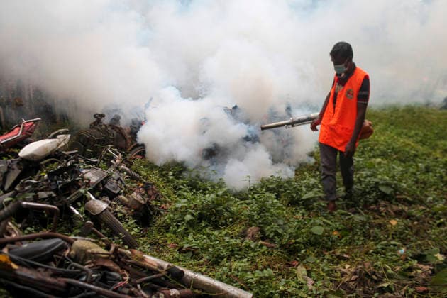 July 30, 2026, Dhaka, Dhaka, Bangladesh: A worker of the Dhaka South City Corporation sprays insecticide with a fogging machine at a dumping area in the Shahbagh police station area of Dhaka, Bangladesh, on July 30, 2026. According to the Directorate General of Health Services (DGHS), three people died from dengue and 467 patients were hospitalized with the mosquito-borne disease in the past 24 hours. Since January, the nationwide death toll has reached 53, while the total number of confirmed dengue cases has risen to 15,157. Dhaka Bangladesh - ZUMAj163 20260730_zip_j163_001 Copyright: xAbuxSufianxJewelx