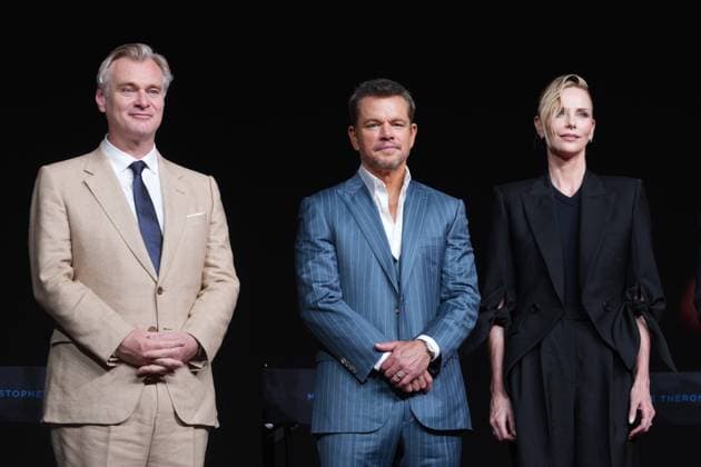 BEIJING, CHINA - JULY 30: (L-R) Director Christopher Nolan, actor Matt Damon and actress Charlize Theron attend the premiere of the film The Odyssey on July 30, 2026 in Beijing, China.  Copyright: xVCGx 111657274506