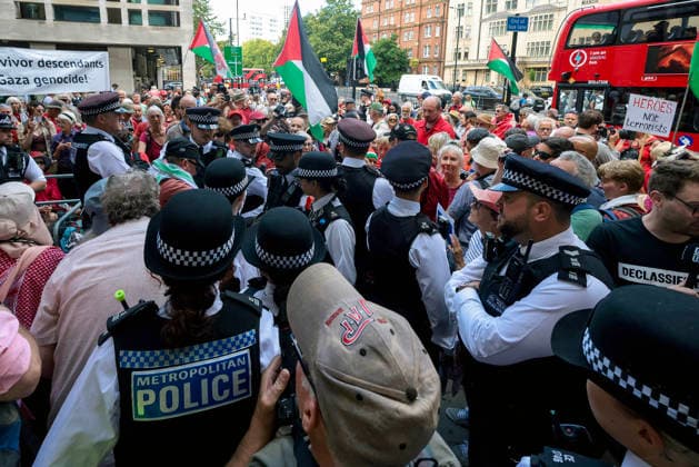 . 30 07 2026. London, United Kingdom. Defend Our Juries Protest Westminster Mags. Protest outside Westminster Magistrates Court is organised by Defend Our Juries to coincide with proceedings against individuals arrested under the Terrorism Act. It involves public declarations of support for the proscribed group Palestine Action.  xMartynxWheatleyx xi-Imagesx IIM-26928-0012
