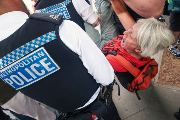 . 30 07 2026. London, United Kingdom. Defend Our Juries Protest Westminster Mags. Protest outside Westminster Magistrates Court is organised by Defend Our Juries to coincide with proceedings against individuals arrested under the Terrorism Act. It involves public declarations of support for the proscribed group Palestine Action.  xMartynxWheatleyx xi-Imagesx IIM-26928-0021
