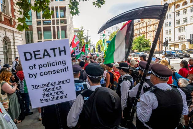 . 30 07 2026. London, United Kingdom. Defend Our Juries Protest Westminster Mags. Protest outside Westminster Magistrates Court is organised by Defend Our Juries to coincide with proceedings against individuals arrested under the Terrorism Act. It involves public declarations of support for the proscribed group Palestine Action.  xMartynxWheatleyx xi-Imagesx IIM-26928-0022
