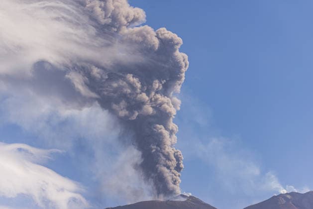 Mount Etna erupts, sending ash plume over Catania, Sicily CATANIA, ITALY - JULY 30: Mount Etna spews a column of ash after over three weeks of apparent calm on July 30, 2026 in Catania, Sicily, Italy. The activity, which began at approximately 3:30 AM local time, was characterized by intense Strombolian activity, which evolved into a lava fountain during the morning. Massive ash emission from the Voragine summit crater generated an eruption column that reached approximately 7 kilometers above sea level, dispersing west and northwest, with ashfall reported in the town of Bronte. The presence of volcanic ash prompted temporary airspace restrictions over the volcano, but operations at Catania International Airport continue regularly without in  Copyright: x2026xAnadoluxSalvatorexAllegrax