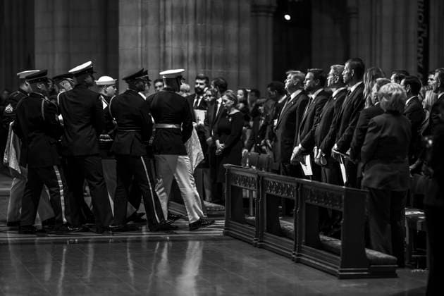 July 30, 2026, Washington, Dc, United States: U.S. President Donald Trump, center, looks on as the casket of senior U.S Senator Lindsey Graham, R-SC, is carried by honor guards during the memorial service at Washington National Cathedral, July 28, 2026, in Washington, D.C. Washington United States - ZUMAp138 20260730_zaa_p138_007 Copyright: xEmilyxJ.xHiggins WhitexHousex