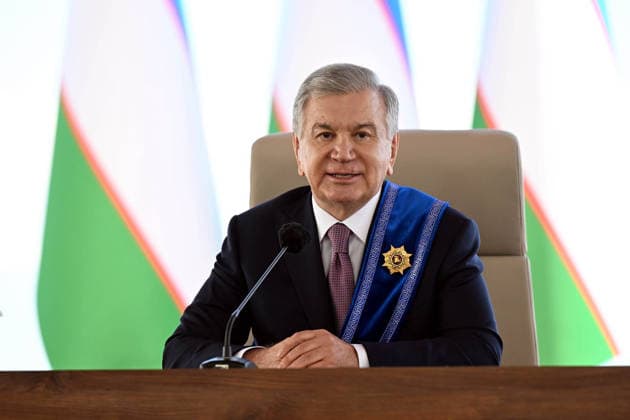 Kyrgyz President Japarov - Uzbek President Mirziyoyev meeting in Kyrgyzstan CHOLPON-ATA, KYRGYZSTAN - JULY 30: (----EDITORIAL USE ONLY - MANDATORY CREDIT - KYRGYZ PRESIDENCY HANDOUT - NO MARKETING NO ADVERTISING CAMPAIGNS - DISTRIBUTED AS A SERVICE TO CLIENTS----) Uzbek President Shavkat Mirziyoyev delivers a speech after receiving the Order of Manas, First Class, Kyrgyzstan s highest state award, from Kyrgyz President Sadyr Japarov (not seen) during a signing ceremony in Cholpon-Ata on the shores of Lake Issyk-Kul, Kyrgyzstan, on July 30, 2026. Kyrgyz Presidency Handout Anadolu Cholpon-ata Kyrgyzstan. Editorial use only. Please get in touch for any other usage.  Copyright: x2026xAnadoluxKyrgyzxPresidencyx xHandoutx