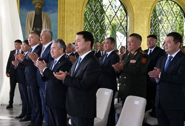 Kyrgyz President Japarov - Uzbek President Mirziyoyev meeting in Kyrgyzstan CHOLPON-ATA, KYRGYZSTAN - JULY 30: (----EDITORIAL USE ONLY - MANDATORY CREDIT - KYRGYZ PRESIDENCY HANDOUT - NO MARKETING NO ADVERTISING CAMPAIGNS - DISTRIBUTED AS A SERVICE TO CLIENTS----) Uzbek President Shavkat Mirziyoyev (not seen) delivers a speech after receiving the Order of Manas, First Class, Kyrgyzstan s highest state award, from Kyrgyz President Sadyr Japarov (not seen) during a signing ceremony in Cholpon-Ata on the shores of Lake Issyk-Kul, Kyrgyzstan, on July 30, 2026. Kyrgyz Presidency Handout Anadolu Cholpon-ata Kyrgyzstan. Editorial use only. Please get in touch for any other usage.  Copyright: x2026xAnadoluxKyrgyzxPresidencyx xHandoutx