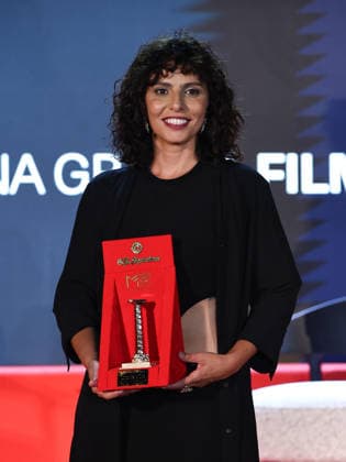 IPA87125999 - Soverato (CZ), Magna Graecia Film Festival - Day 6. Pictured: Irene Maiorino with the Golden Column  Copyright: xMarcoxProvvisionatox xMarcoxProvvisionatox 87125999