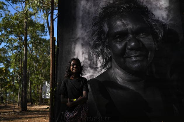 GARMA FESTIVAL, Bulbinda Munungurr, 11, great grand daughter of Dela Munungurr poses for a photo during the 26th annual Garma Festival in Gulkula, Northern Territory, Friday, July 31, 2026. The Garma Festival takes place on the remote northeast Arnhem Land, celebrating Yolngu culture and customs in a four-day event hosted by the Yothu Yindi Foundation. ( NO ARCHIVING Gulkula Ceremonial Site Northern Territory Australia  Copyright: xJamesxRossx 20260731115150376809