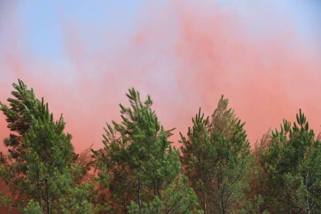 France continues wildfire battle as heat wave keeps Europe on alert BORDEAUX, FRANCE - JULY 30: Fire retardant released from a firefighting aircraft covers a forest near Bordeaux, France, on July 30, 2026, as emergency crews continue efforts to contain a wildfire. Firefighters remain engaged in battling flare-ups following the evacuation of nearby campsites and the closure of beaches due to the wildfire threat. Dragan Lekic Anadolu Bordeaux France. Editorial use only. Please get in touch for any other usage.  Copyright: x2026xAnadoluxDraganxLekicx