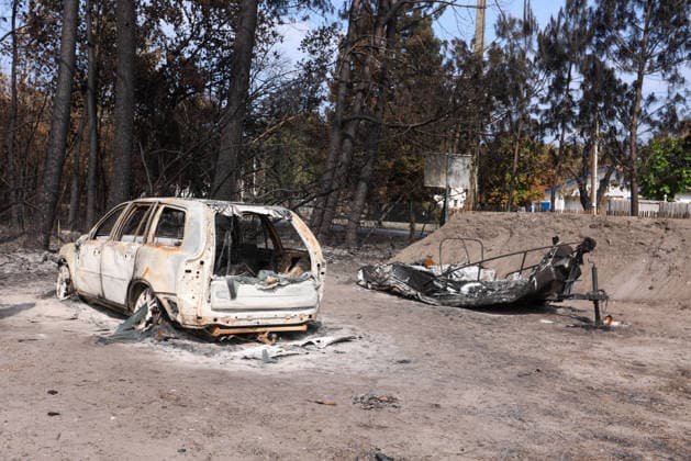 Fires in Gironde: One of the many homes destroyed on Avenue du Bassin d Arcachon in Le Porge, Gironde, on July 30, 2026. Jean Marc LHOMER Bestimage. Images of the damage caused by the fires ravaging the Gironde region of France.  Copyright: xJean-MarcxLhomerx xBestimagexJean-MarcxLhomerx xBestimagex