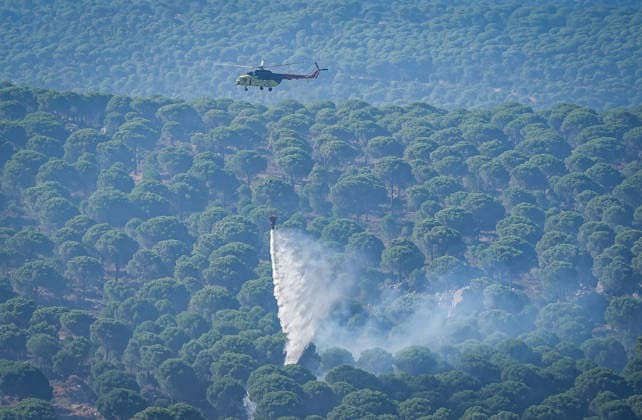 Forest fire response continues in Gomec, Balikesir BALIKESIR, TURKIYE - JULY 31: A firefighting helicopter drops water over a forest fire burning between the Gomec and Ayvalik districts of Balikesir, Turkiye, on July 31, 2026. Firefighting efforts continue with aerial and ground crews after the wildfire, which started in Gomec, spread to the neighboring district of Ayvalik. Sergen Sezgin Anadolu Balikesir Turkey. Editorial use only. Please get in touch for any other usage.  Copyright: x2026xAnadoluxSergenxSezginx