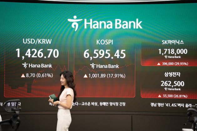 KOSPI closing figure displayed in Seoul trading room SEOUL, SOUTH KOREA - JULY 31: A screen displays the closing figure of the Korea Composite Stock Price Index (KOSPI) inside a trading room at Hana Bank in Seoul, South Korea, on July 31, 2026. Hwawon Ceci Lee Anadolu Seoul South Korea. Editorial use only. Please get in touch for any other usage.  Copyright: x2026xAnadoluxHwawonxCecixLeex