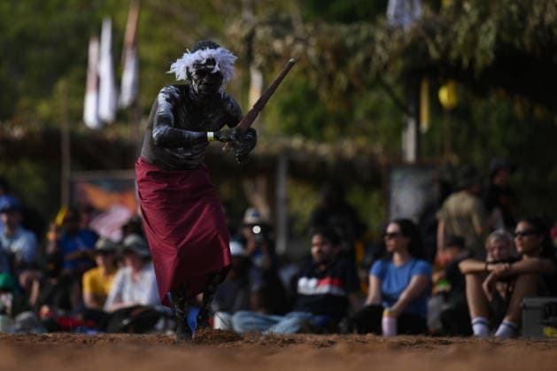GARMA FESTIVAL, People participate in the bunggal during the 26th annual Garma Festival in Gulkula, Northern Territory, Friday, July 31, 2026. The Garma Festival takes place on the remote northeast Arnhem Land, celebrating Yolngu culture and customs in a four-day event hosted by the Yothu Yindi Foundation. ( NO ARCHIVING Gulkula Ceremonial Site Northern Territory Australia  Copyright: xJamesxRossx 20260731168190945594