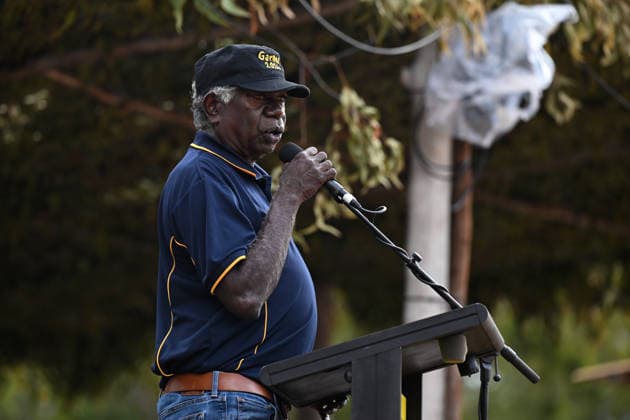GARMA FESTIVAL, Senior Gumatj leader Djawa Yunupingu speaks during the 26th annual Garma Festival in Gulkula, Northern Territory, Friday, July 31, 2026. The Garma Festival takes place on the remote northeast Arnhem Land, celebrating Yolngu culture and customs in a four-day event hosted by the Yothu Yindi Foundation. ( NO ARCHIVING Gulkula Ceremonial Site Northern Territory Australia  Copyright: xJamesxRossx 20260731154972038889