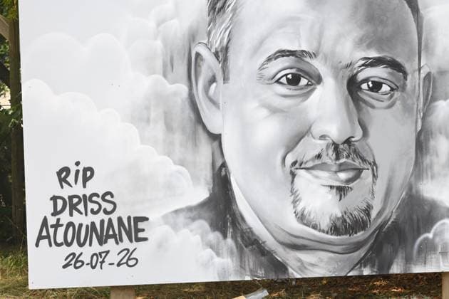 Fresco Of Driss Atounane BRUSSELS, BELGIUM - JULY 31: Fresco on the wall of the cemetery of the City of Brussels, honouring Driss Atounane victim of racist violence pictured on July 31, 2026 in Brussels, Belgium, 31 07 2026 Brussels Belgium  Copyright: xPhilipxReynaersx