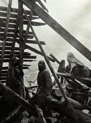RECORD DATE NOT STATED An Observation Post Situated within a Destroyed Tower Soldiers stand at the observation post created to monitor the movements of the enemy. The post was crafted out of the ruins of a destroyed tower in a village. Dated 1914 Editorial use only. All other uses to be cleared with the copyright owner (World History Archive), in advance., WHA_033_0964.jpg, Soldiers; observation post; enemy movements; destroyed tower; village; 1914; military; surveillance; monitoring; war; conflict; defense; ruins; historical; army; soldiers standing; lookout; strategic; battlefield; reconnaissance; defense post; wartime; historical site; military history; watchtower; surveillance post; military outpost; World War I; soldiers on duty; milit Copyright: xx