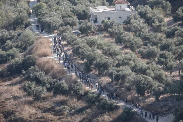 Israeli Settlers Enter Areas of Nablus Under Military Protection NABLUS, West Bank July 31, 2026: Israeli settlers, escorted by Israeli forces, enter the southern and western areas of Nablus in the occupied West Bank on July 31, 2026. NABLUS Palestine, State of Copyright: x xMohammadxRasheedxMansourx xJNAxPressx