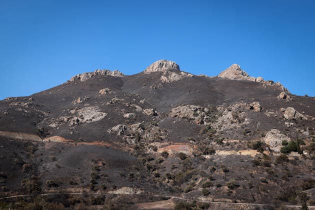 Aftermath of the devastating Crete wildfire CRETE, GREECE - JULY 31: A hill is seen burnt after a wildfire near the village of Preveli, in region Rethymno, on the island of Crete, Greece, on July 31, 2026. Costas Baltas Anadolu Crete Greece. Editorial use only. Please get in touch for any other usage.  Copyright: x2026xAnadoluxCostasxBaltasx