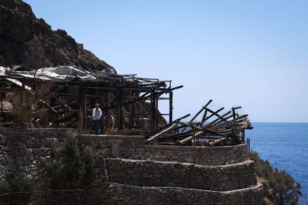 Aftermath of the devastating Crete wildfire CRETE, GREECE - JULY 31: The premises of a burnt Hotel are seen, after a wildfire at the village of Agios Pavlos, in the region Rethymno, on the island of Crete, Greece, on July 31, 2026. Costas Baltas Anadolu Crete Greece. Editorial use only. Please get in touch for any other usage.  Copyright: x2026xAnadoluxCostasxBaltasx