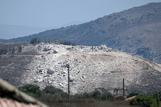 Extensive destruction in the ??southern Lebanon targeted by Israel with explosives BEAUFORT, LEBANON - JULY 31: Massive destruction and shattered rocky terrain are seen on a hillside following Israeli military strikes using 700 tons of explosives overnight in the Shaqif (Beaufort) region of southern Lebanon on July 31, 2026. The powerful blasts caused widespread destruction across the mountain slope, exposing raw earth and rock surfaces. Houssam Shbaro Anadolu Beaufort Lebanon. Editorial use only. Please get in touch for any other usage.  Copyright: x2026xAnadoluxHoussamxShbarox