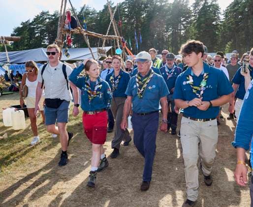 King Carl XVI Gustaf scout, and visit scout camp 2026-07-31 KRISTIANSTAD SWEDEN , King Carl XVI Gustaf are visiting the Jamboree 26 scout camp in Kristianstad in south Sweden., The King has been a scout himself since childhood., PICTURE: King Carl XV Gustaf visit scout camp., PHOTO:hbg-bild mega. 31 Jul 2026 Pictured: King Carl XVI Gustaf of Sweden visit scoutcamp in south Sweden.  Copyright: xThexMegaxAgencyxhbgbildx xMEGAx