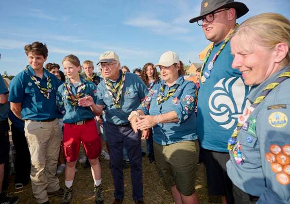 King Carl XVI Gustaf scout, and visit scout camp 2026-07-31 KRISTIANSTAD SWEDEN , King Carl XVI Gustaf are visiting the Jamboree 26 scout camp in Kristianstad in south Sweden., The King has been a scout himself since childhood., PICTURE: King Carl XV Gustaf visit scout camp., PHOTO:hbg-bild mega. 31 Jul 2026 Pictured: King Carl XVI Gustaf of Sweden visit scoutcamp in south Sweden.  Copyright: xThexMegaxAgencyxhbgbildx xMEGAx
