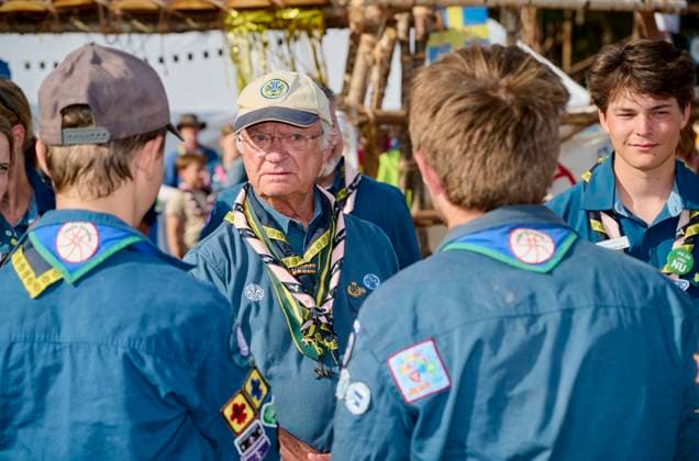 King Carl XVI Gustaf scout, and visit scout camp 2026-07-31 KRISTIANSTAD SWEDEN , King Carl XVI Gustaf are visiting the Jamboree 26 scout camp in Kristianstad in south Sweden., The King has been a scout himself since childhood., PICTURE: King Carl XV Gustaf visit scout camp., PHOTO:hbg-bild mega. 31 Jul 2026 Pictured: King Carl XVI Gustaf of Sweden visit scoutcamp in south Sweden.  Copyright: xThexMegaxAgencyxhbgbildx xMEGAx