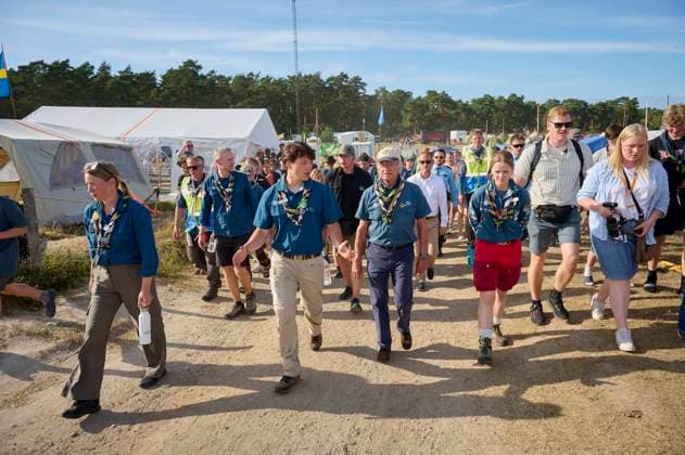 King Carl XVI Gustaf scout, and visit scout camp 2026-07-31 KRISTIANSTAD SWEDEN , King Carl XVI Gustaf are visiting the Jamboree 26 scout camp in Kristianstad in south Sweden., The King has been a scout himself since childhood., PICTURE: King Carl XV Gustaf visit scout camp., PHOTO:hbg-bild mega. 31 Jul 2026 Pictured: King Carl XVI Gustaf of Sweden visit scoutcamp in south Sweden.  Copyright: xThexMegaxAgencyxhbgbildx xMEGAx