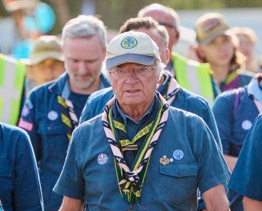 King Carl XVI Gustaf scout, and visit scout camp 2026-07-31 KRISTIANSTAD SWEDEN , King Carl XVI Gustaf are visiting the Jamboree 26 scout camp in Kristianstad in south Sweden., The King has been a scout himself since childhood., PICTURE: King Carl XV Gustaf visit scout camp., PHOTO:hbg-bild mega. 31 Jul 2026 Pictured: King Carl XVI Gustaf of Sweden visit scoutcamp in south Sweden.  Copyright: xThexMegaxAgencyxhbgbildx xMEGAx