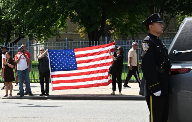 July 31, 2026, New York, New York, USA: July 31, 2026 - New York, NY, USA -The funeral for U.S. Army Staff Sergeant Angel Sarah Rampersad, the 28-year-old Ozone Park soldier killed on July 17, 2026 in Jordan by Iranian missile attack, takes place at the Calvary Assembly of God Church in Ozone Park Queens. Her family was joined by many other mourners including Mayor Mamdani and Gov. Hochul. (Andrea RENAULT Zuma Press New York USA - ZUMAg115 20260731_faf_g115_023 Copyright: xAndreaxRenaultx