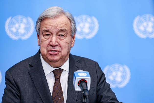 July 31, 2026, New York, New York, United States: United Nations Secretary General, ANTONIO GUTERRES speaks to reporters at the Security Council stakeout at UNHQ. Guterres discussed his recent visits to Syria, Jordan and Cyprus, the conflict in the Middle East, including the announced roadmap for Hamas to relinquish its weapons and for Israel to withdraw from Gaza, and the growing global impacts of extreme heat and climate change. New York United States - ZUMAo116 20260731_znp_o116_007 Copyright: xBiancaxOterox