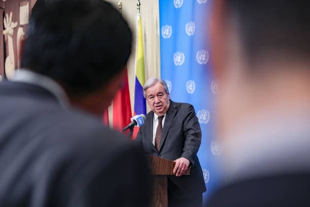 July 31, 2026, New York, New York, United States: United Nations Secretary General, ANTONIO GUTERRES seen through reporters as he takes questions from the press at the Security Council stakeout at UNHQ. Guterres discussed his recent visits to Syria, Jordan and Cyprus, the conflict in the Middle East, including the announced roadmap for Hamas to relinquish its weapons and for Israel to withdraw from Gaza, and the growing global impacts of extreme heat and climate change. New York United States  - ZUMAo116 20260731_znp_o116_045 Copyright: xBiancaxOterox
