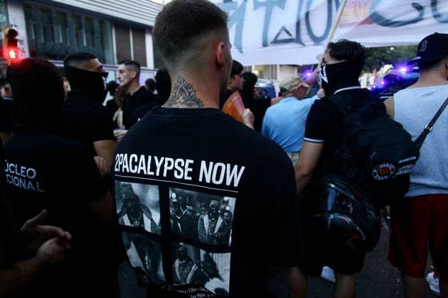 Far-right demonstration outside Moroccan Embassy in Barcelona BARCELONA, SPAIN JULY 31, 2026: Participants attend a demonstration outside the Moroccan Embassy in Barcelona following recent migration developments at Spain s North African enclave of Ceuta. Demonstrators wave Spanish flags, display banners and chant slogans during the protest, while some participants are seen making gestures commonly associated with Nazi salutes. Barcelona Spain Copyright: x xPabloxCarvajalxMunizagax xJNAxPressx