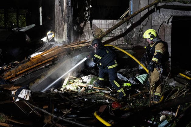 9 killed, 27 injured in Russian missile attacks on Kyiv KYIV, UKRAINE - AUGUST 01: Firefighters work at the site of buildings damaged after a Russian missile attack struck Kyiv, Ukraine, on August 01, 2026. At least nine people were killed and 27 others injured in Russian ballistic missile strikes across Kyiv, the State Emergency Service of Ukraine Danylo Antoniuk Anadolu Kyiv Ukraine. Editorial use only. Please get in touch for any other usage.  Copyright: x2026xAnadoluxDanyloxAntoniukx