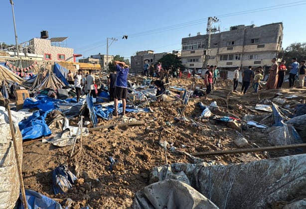 Displaced Palestinians inspect damage after Israeli strike in Deir al-Balah Displaced Palestinians inspect the damage to their tents and belongings following an Israeli airstrike that targeted the medical supplies and pharmaceuticals warehouse of Al-Aqsa Martyrs Hospital in Deir al-Balah, central Gaza Strip, on August 1, 2026. The strike caused extensive destruction to the warehouse and to tents sheltering displaced Palestinians near the targeted site. Photo by Ahmed Ibrahim apaimages Deir al-Balah Gaza Palestinian Territory 010826_Deir_al-Balah_AI_00(19) Copyright: xapaimagesxAhmedxIbrahimx xapaimagesx