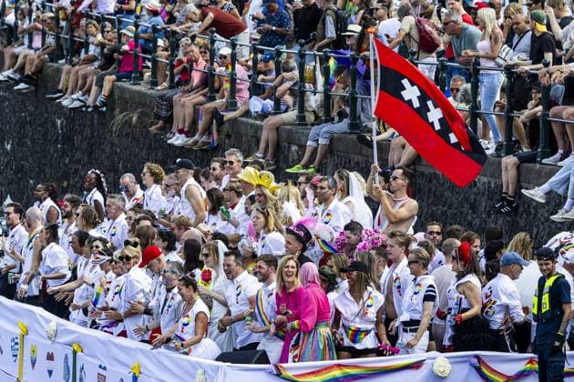 AMSTERDAM - Participants in the Canal Parade. The boat parade is traditionally part of the Pride celebrations in the capital. RAMON VAN FLYMEN ANP netherlands out - belgium out  Copyright: xx x564680603x originalFilename: 564680603.jpg