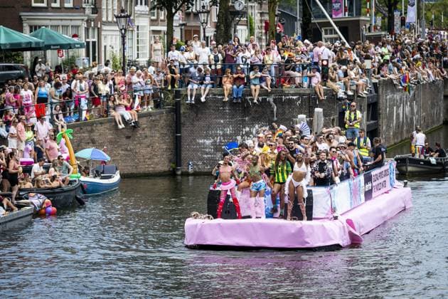 AMSTERDAM - Participants in the Canal Parade. The boat parade is traditionally part of the Pride celebrations in the capital. REMKO DE WAAL ANP netherlands out - belgium out  Copyright: xx x564681118x originalFilename: 564681118.jpg