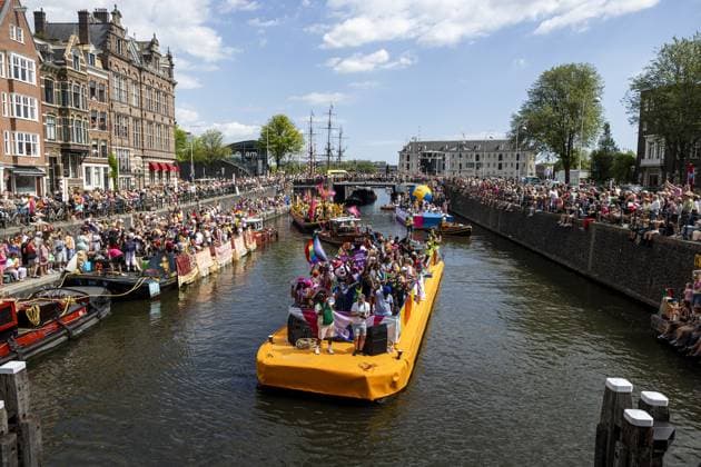 AMSTERDAM - Participants in the Canal Parade. The boat parade is traditionally part of the Pride celebrations in the capital. RAMON VAN FLYMEN ANP netherlands out - belgium out  Copyright: xx x564681203x originalFilename: 564681203.jpg