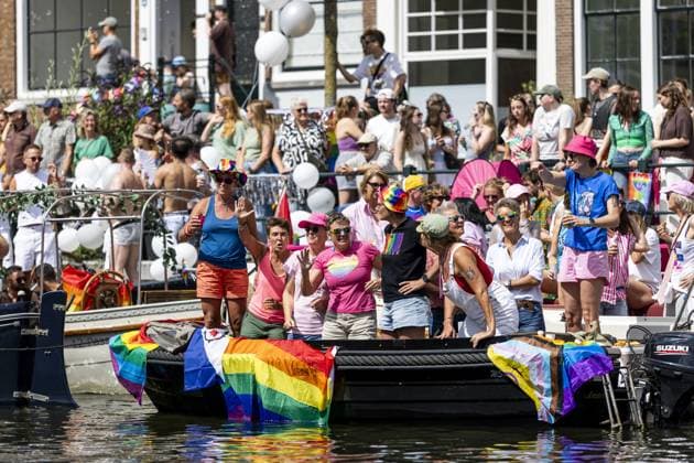 AMSTERDAM - Participants in the Canal Parade. The boat parade is traditionally part of the Pride celebrations in the capital. SEM VAN DER WAL ANP netherlands out - belgium out  Copyright: xx x564681260x originalFilename: 564681260.jpg