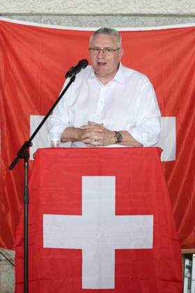 1.August Ansprache Andreas Glarner (SVP) 01.08.2026 Niedergoesgen SO, SCHWEIZ, Festtagsrede am 1. August mit Nationalrat Andreas Glarner (SVP) in Niedergoesgen *** August 1 Speech by Andreas Glarner (SVP) August 1, 2026, Niedergoesgen, SO, SWITZERLAND; National Day speech on August 1 by National Council member Andreas Glarner (SVP) in Niedergoesgen 