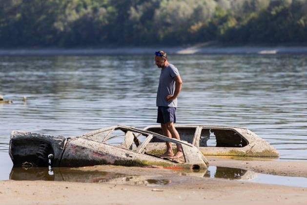 Batina 010826. Historically low water level of the Danube has revealed the remains of old cars, ships and weapons in its riverbed. Photo: Marin Franov CROPIX Copyright: xxMarinxFranovx batina_vodostaj19-010826