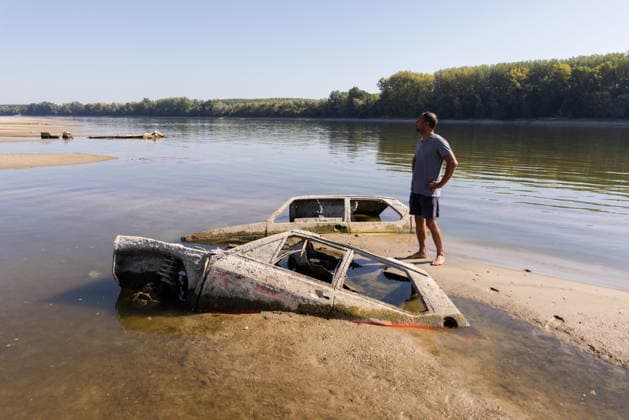 Batina 010826. Historically low water level of the Danube has revealed the remains of old cars, ships and weapons in its riverbed. Photo: Marin Franov CROPIX Copyright: xxMarinxFranovx batina_vodostaj22-010826