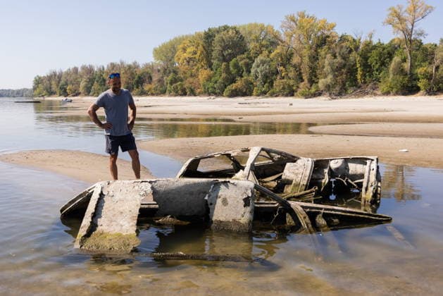 Batina 010826. Historically low water level of the Danube has revealed the remains of old cars, ships and weapons in its riverbed. Photo: Marin Franov CROPIX Copyright: xxMarinxFranovx batina_vodostaj24-010826